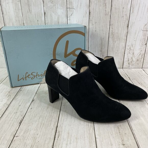 LifeStride Women’s 9.5W Gilmore Black Microsuede Booties Heel Shoes - Picture 1 of 10